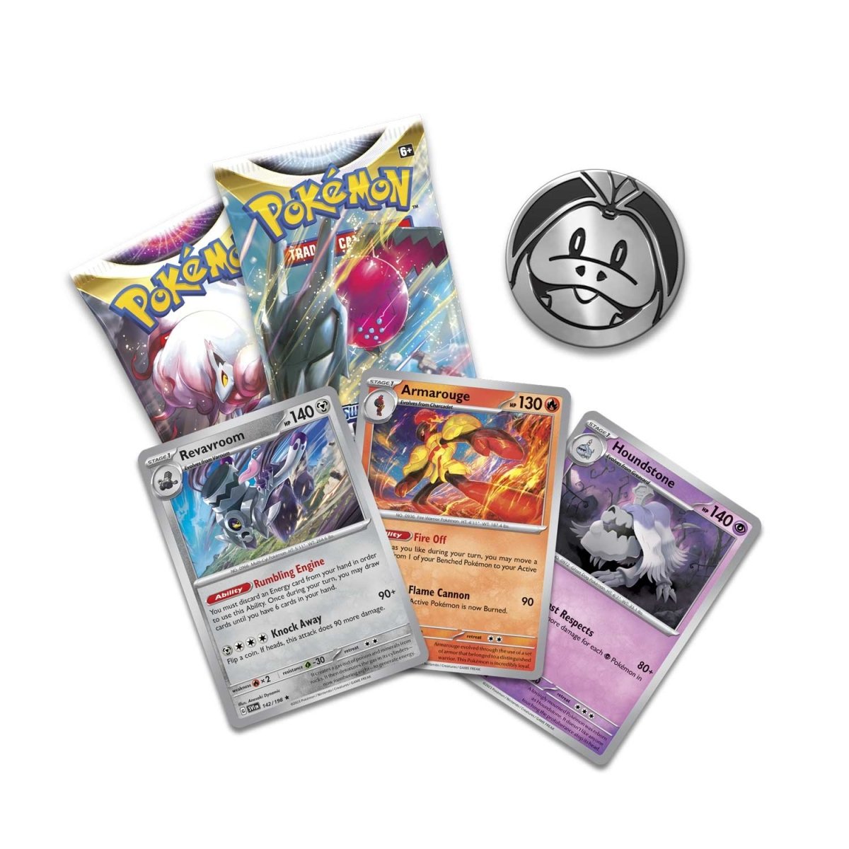 Armarouge, Revavroom & Houndstone Cards with 2 Booster Packs & Coin